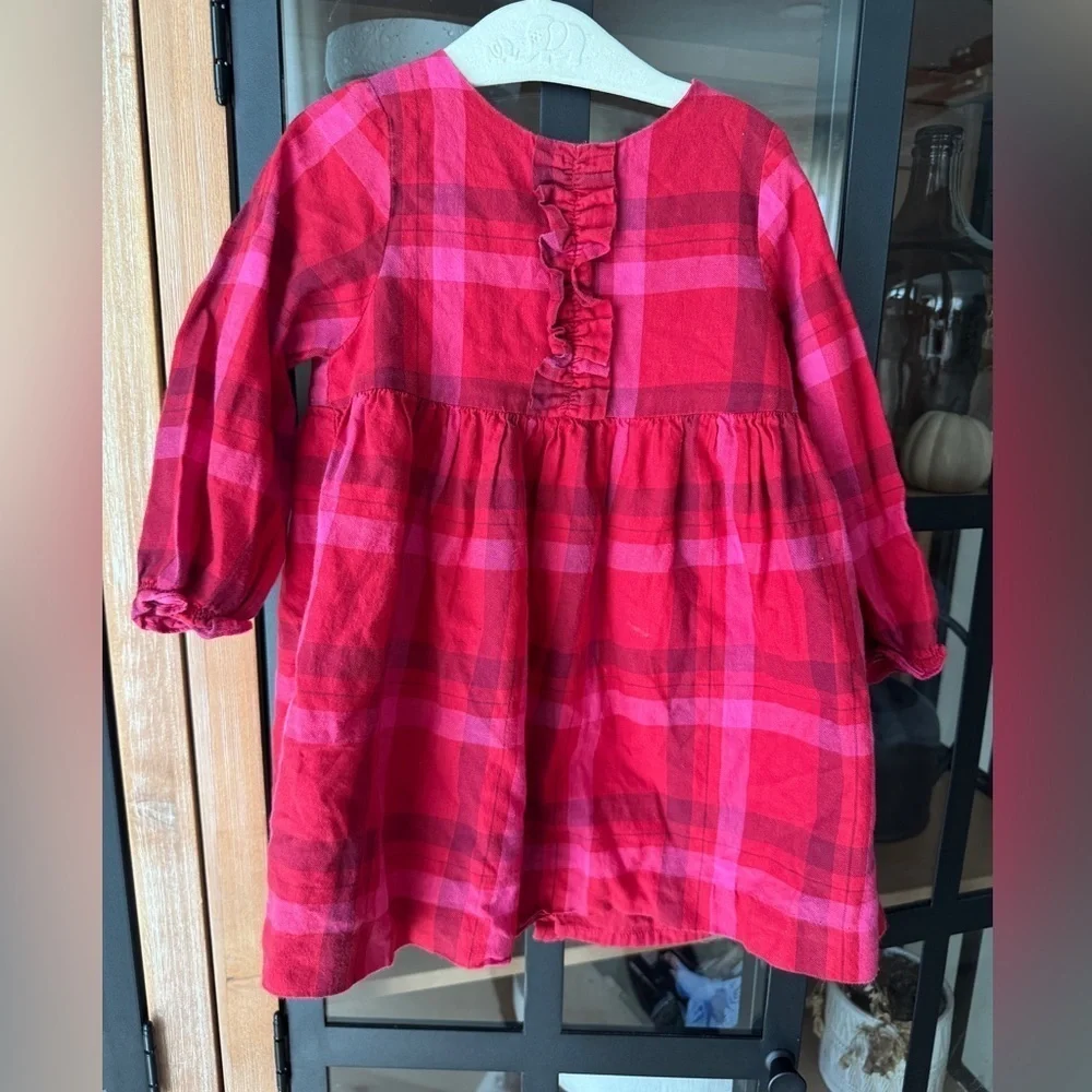 Jacadi plaid dress long sleeve baby toddler girl flannel holidays cotton ruffle
